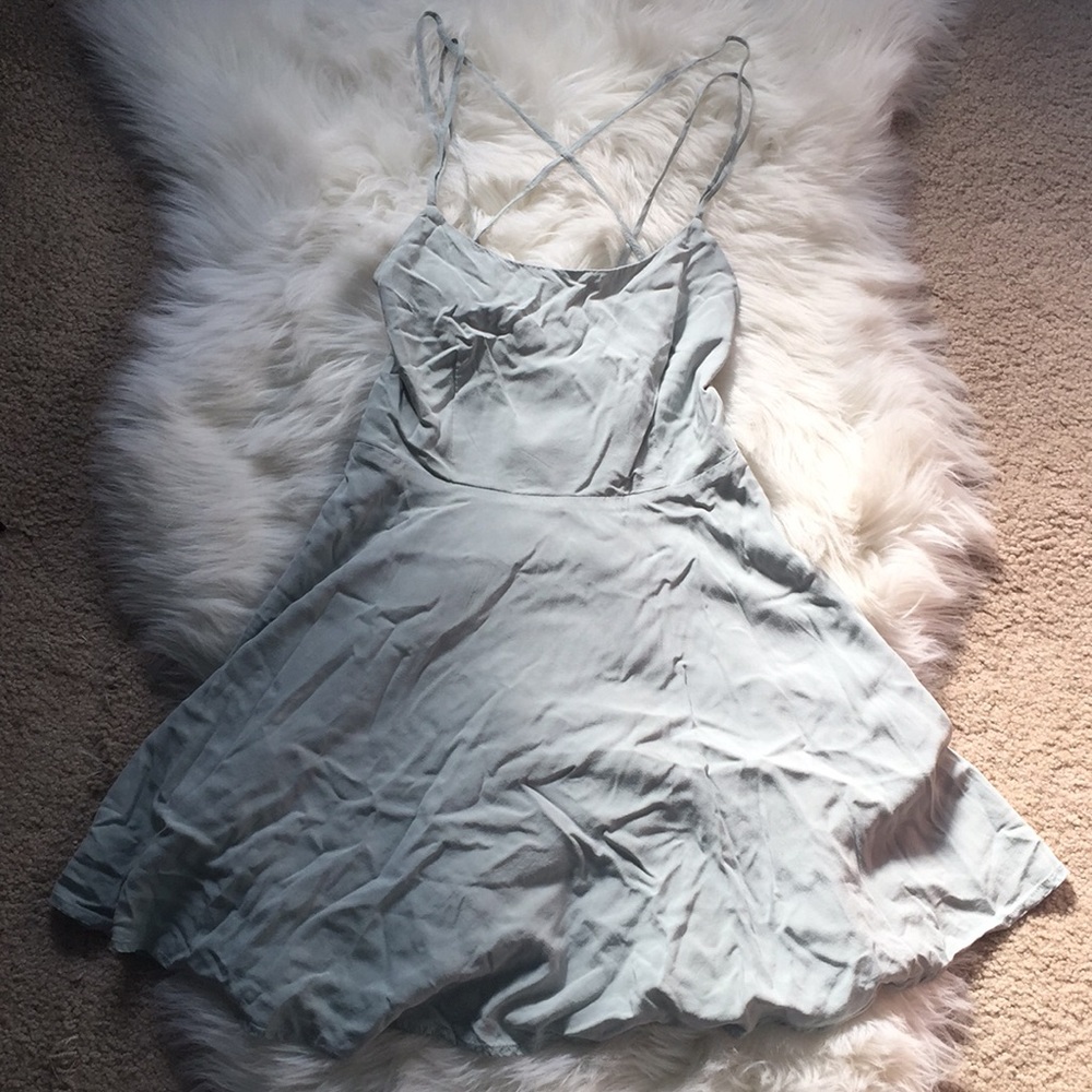 Green/blue straps back skater dress